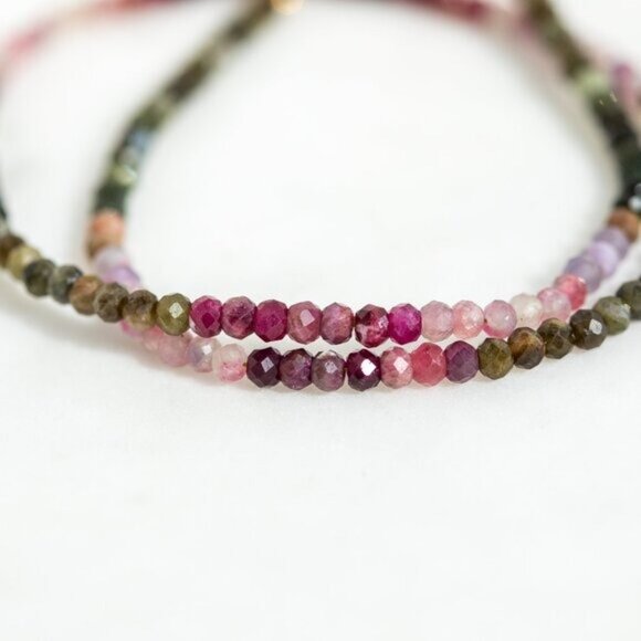 Beaded Necklace Watermelon Tourmaline Ombre Gemstone Jewelry October Birthstone - Picture 7 of 16